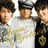 Pixelated collage of three people in a group pose, one holding a guitar, with text reading "nick<333" on pink background and partial album art below.