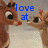 Animated pixel art of two cartoon reindeer with blue text reading 'love at first sight' over a gray background.