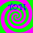 Four identical spiral patterns with alternating green and pink colors, each containing blue text reading 'ion.' in the upper portion.