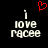 Pixelated text 'i love racee' in white on black background with red heart symbol above, two identical frames side-by-side.