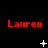 Red text "Lauren" repeated across a black background with white pixelated symbols changing position and form in an animation sequence.