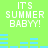 Green background with white pixelated text 'ITS SUMMER BABYY!' repeated four times and blue horizontal bars changing position across frames.