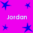 A static image with a bright magenta background featuring multiple blue star shapes and repeated white text reading "Jordan" in pixelated font.