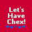 Red background with white pixelated text 'Let's Have Chex!' and five blue star-like symbols below, two variations of the symbol arrangement visible.