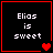 Four identical black square with red borders each display "Elias is sweet" in white pixelated text and a red heart symbol