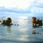 A 4-frame animated contact sheet showing a water scene with people and shark silhouettes, text overlays including "Where's The Boat?", "Open Water", and "August 20 2004" on blue backgrounds.