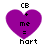Four identical purple heart-shaped icons with pixelated text reading 'CB + me = hert' arranged in a on white background