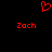 Red pixelated heart symbol above two instances of the name 'Zach' in red text on a black background.