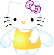 Hello Kitty avatar with purple bow, yellow dress, and white wings in pixelated style.
