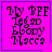 A bright pink square with a blue border contains pixelated text reading "My BFF" above "Legand Elboby Macee"; a small purple heart appears in the bottom-right corner.