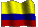Animated contact sheet of a Colombian flag waving across 8 sampled frames arranged in a 3x3 grid with one empty space, showing sequential motion from left to right and top to bottom on a gray background.