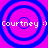 Four identical pixelated circular patterns with blue rings on a pink background, each containing the text "Courtney :)" in white pixelated font.