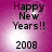 A static image with a pink gradient background displaying 'Happy New Years!!' and '2008' in black text.