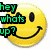 Animated yellow smiley face with green text 'hey whats up?' on white background, transitioning to star outline with pink text 'He's a' on black background.