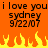 Orange background with black text reading "i love you sydney 9/22/07" repeated twice, yellow and orange pixelated flames at the bottom.