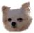 Pixelated static image of a dog's face with brown and gray fur, black eyes, and a black nose on a white background.