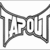 A black-and-white animated icon featuring the word "TAPOUT" in stylized, angular lettering with a metallic outline, displayed in two showing slight horizontal movement