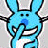 Animated contact sheet of a blue cartoon bunny mascot with multiple text variations across three frames, including "hi loser," "happy loser," and "paster" in different colors and styles.