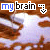 Animated icon shows 'my brain' text with a cursor over a cow-print background, cursor changes from black to blue and back across frames.
