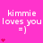 A pink background displays repeated text "kimmie loves you =]" with red heart symbols in varying quantities across three