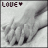 nine grayscale images showing hands clasped together with 'LOVE' text and heart symbols above each, varying in hand position and heart count
