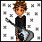 Pixel art character with brown hair holding a guitar, surrounded by X-patterned background, with text displaying song lyrics