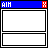 Blue header bar with 'HM' text and red X icon, white background displaying sequential text changes from 'EDY: HI' to 'I LOVE U 2', pixelated font style