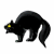 Two side-by-side animated frames of a black cartoon cat with yellow eyes in an arched, scared pose on white background.