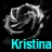 Pixelated grayscale rose icon with cyan text reading 'Kristina' below on black background.