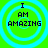 Four identical circular icons with cyan rings on a bright green background, each displaying "I AM AMAZING" in black pixelated text.