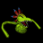 A pixelated green Digimon-like creature with red and blue accents on its head, positioned next to stylized text reading "Anime IM" above a smaller "COM" on a black background.