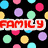 Animated icon with four quadrants: top-left shows colorful polka dots on black background, top-right displays books and 'FRIENDS' text, bottom-left features two people under 'MUSIC', bottom-right is empty.