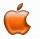Pixelated orange apple with a brown stem and visible bite mark on the right side, set against a light checkered background.