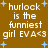 Brown background with white pixelated text reading "hurlock is the funniest girl EVA<3" and light blue star shapes scattered throughout.