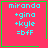 Four identical pink square with green borders display cyan text reading "miranda +gina +kyle =bff"; two have small green symbols in corners