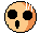 Pixelated circular icon with orange and beige gradient face, black eyes and mouth, white vertical lines above right eye in first frame, shifted to left eye in second frame.
