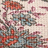 Pixelated abstract composition with blended red, blue, and brown tones on a light beige background, no discernible subjects or text.