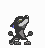 Pixel art animation of a cartoon wolf character in various poses with an orange scarf, displayed as a 4x3 contact sheet of sampled frames.