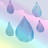 Pixelated water droplets float against a pastel sky with text reading "lifes about playing in the rain" and "not waiting for the storm to pass."