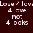 A four- of dark brown squares with light pink borders, each containing pixelated text and symbols