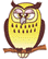 Four pixelated owl icons on a gray background, each with yellow body and brown accents, showing different eye expressions across frames.