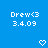 Blue background with white pixelated text 'Drew<3 3.4.09' repeated twice and two heart symbols at the bottom.