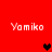 Red background with four 'Yamiko' text labels and three heart symbols in black and dark red.