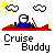 Pixel art animation of a character in blue shirt and white helmet on red vehicle with brown cargo, under yellow suns and white clouds.