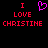 Static pixel art displays red text "I LOVE CHRISTINE" with a purple heart symbol on black background.
