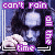 Animated icon shows a figure with long dark hair and pale skin holding hands, surrounded by repeated text 'can't rain' and 'time' in purple pixelated font against a blue background.