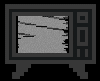Animated sequence of a retro television set displaying various static, abstract patterns, and text-based content