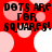 Red background with pink and white dots, black text reading 'DOTS ARE FOR SQUARES!' in pixelated font across four quadrants.