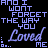 A 48x48 pixel animated contact sheet showing six frames of a text-based buddy icon with repeating phrases and stylized "Loved" text on black background.