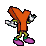 Pixelated character shaped like a Y with multiple color variations, arms raised, legs in various poses across frames.